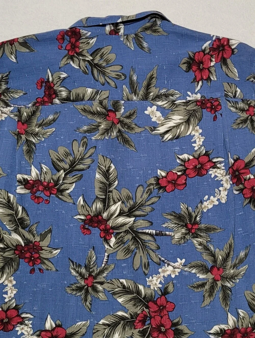 Bobby Cobb Vintage Caribbean Joe Blue Tropical Barkcloth Print Button Up Shirt